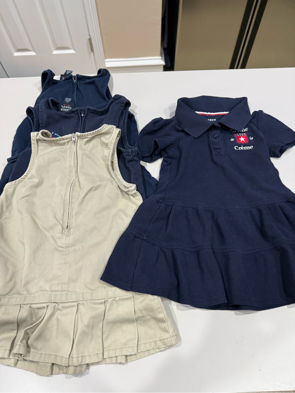 Set/4 Creme De La Creme French Toast 2 Navy And 1 Khaki Jumper, 1 Navy Dress 2t